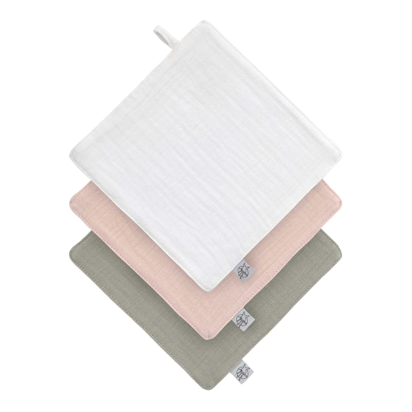 Mull Waschlappen 3er Set, Beige Rosa Oliv