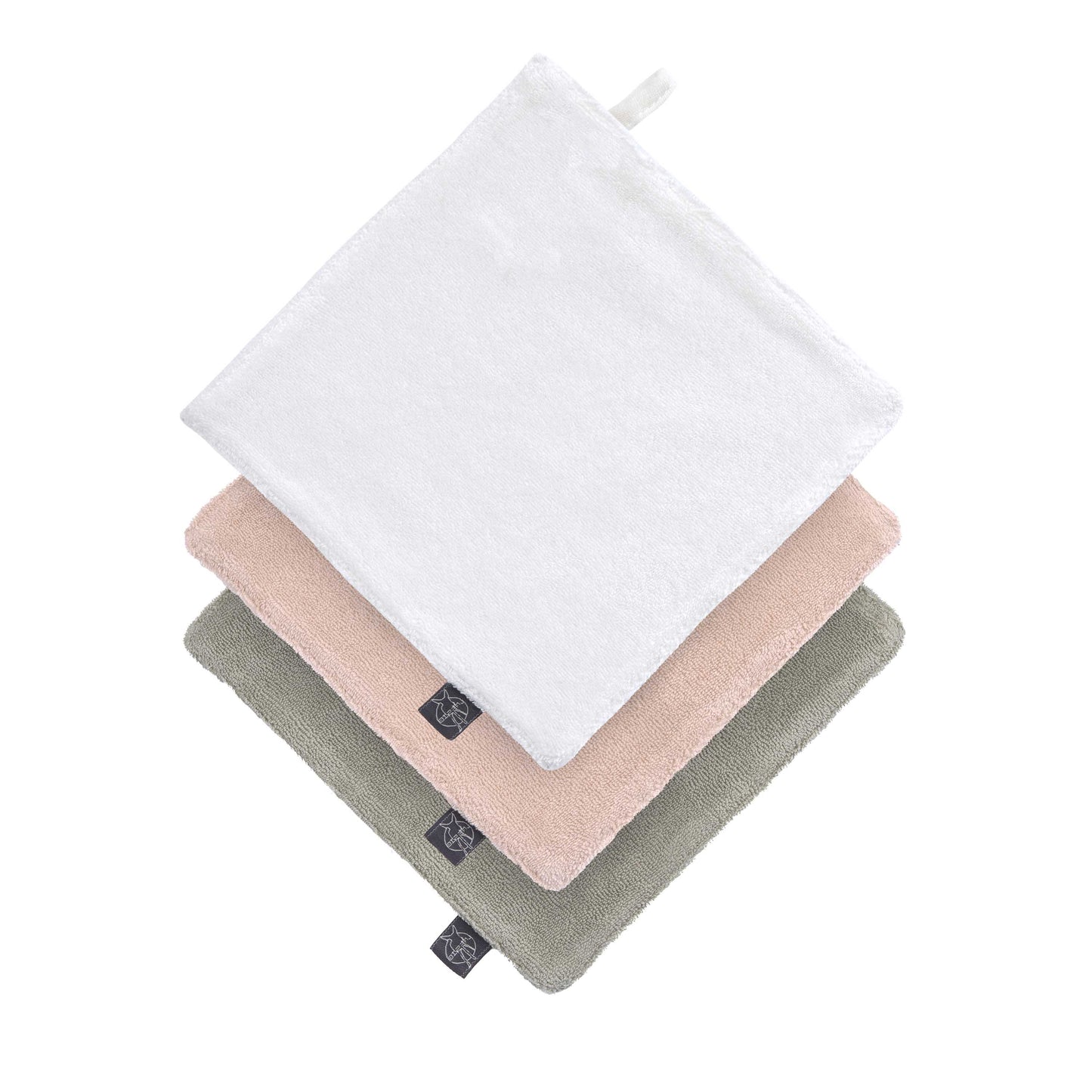 Mull Waschlappen 3er Set, Beige Rosa Oliv