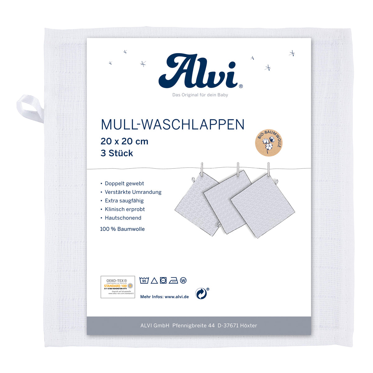 Mullwaschlappen 3er Pack -weiß