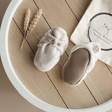 Cosy Roots, Organic Fleece Booties - Light Beige Melange