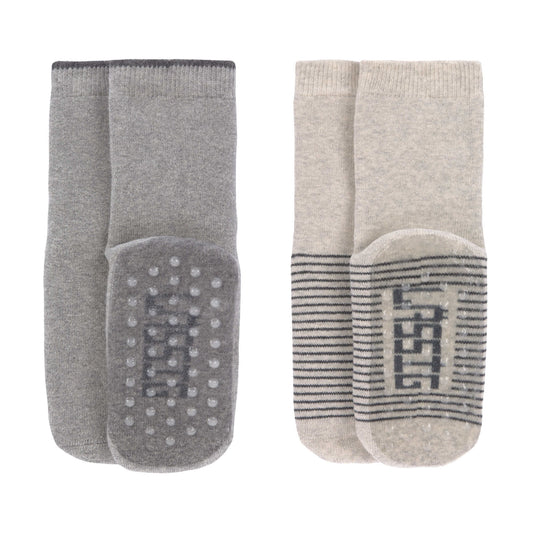 Kinder Antirutsch-Socken (2er-Pack) - Anti-Slip Socks, Grey - Beige Gr. 2-3 Jahre