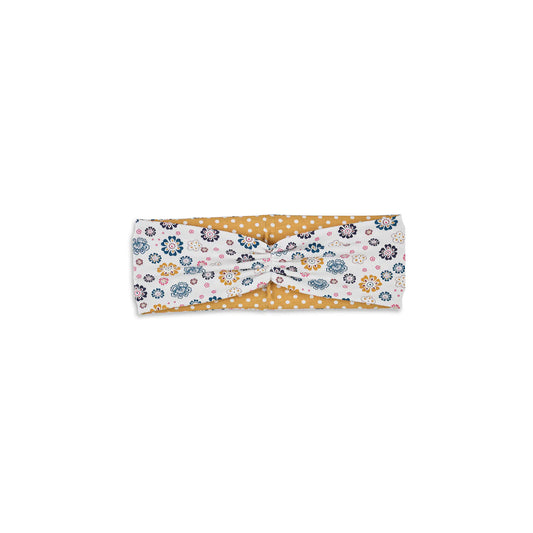 Stirnband Ecru mit Blumen Print und Kontrastfutter