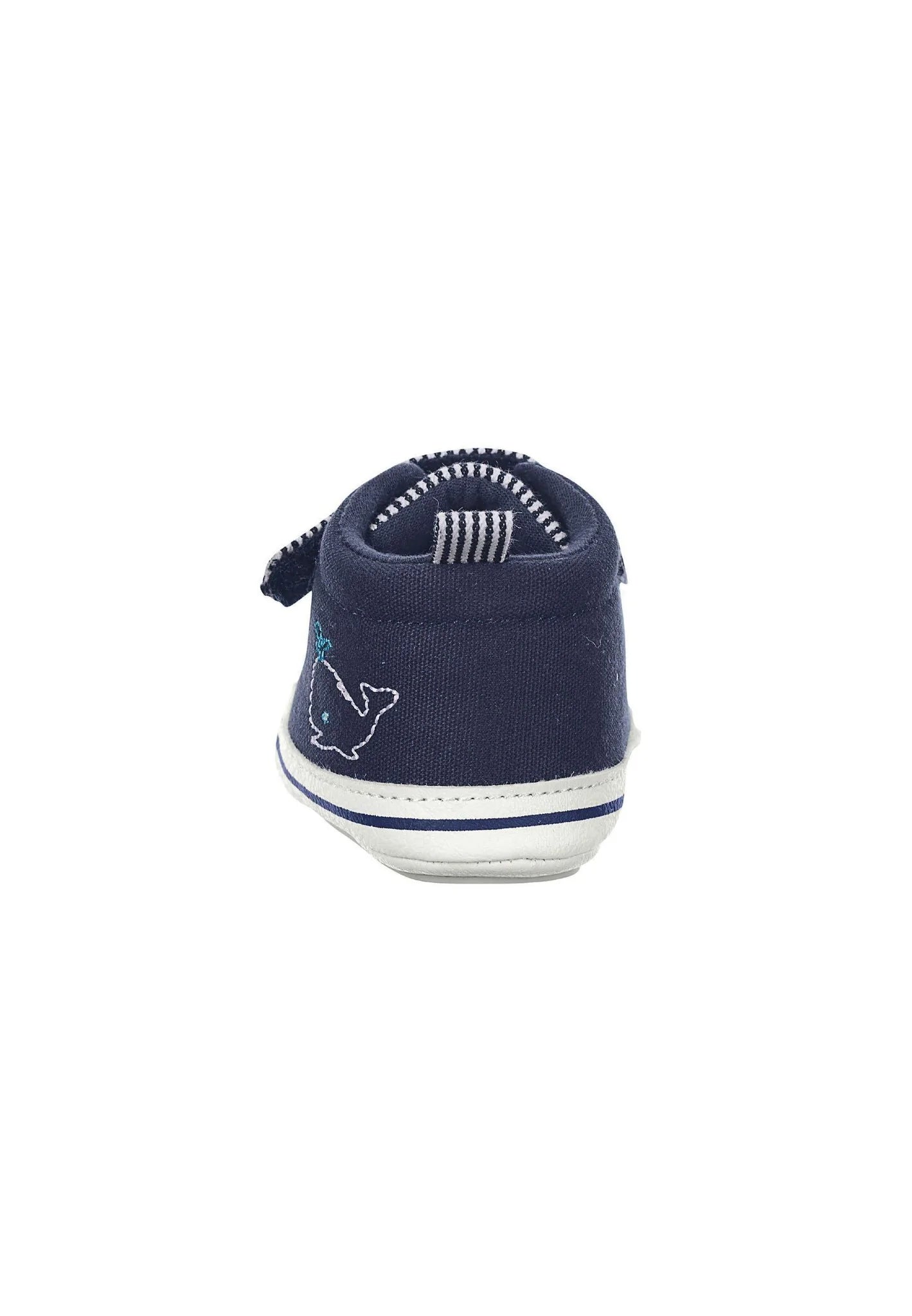 Babyschuh Marine aus Materialmix mit Stickerei Wal