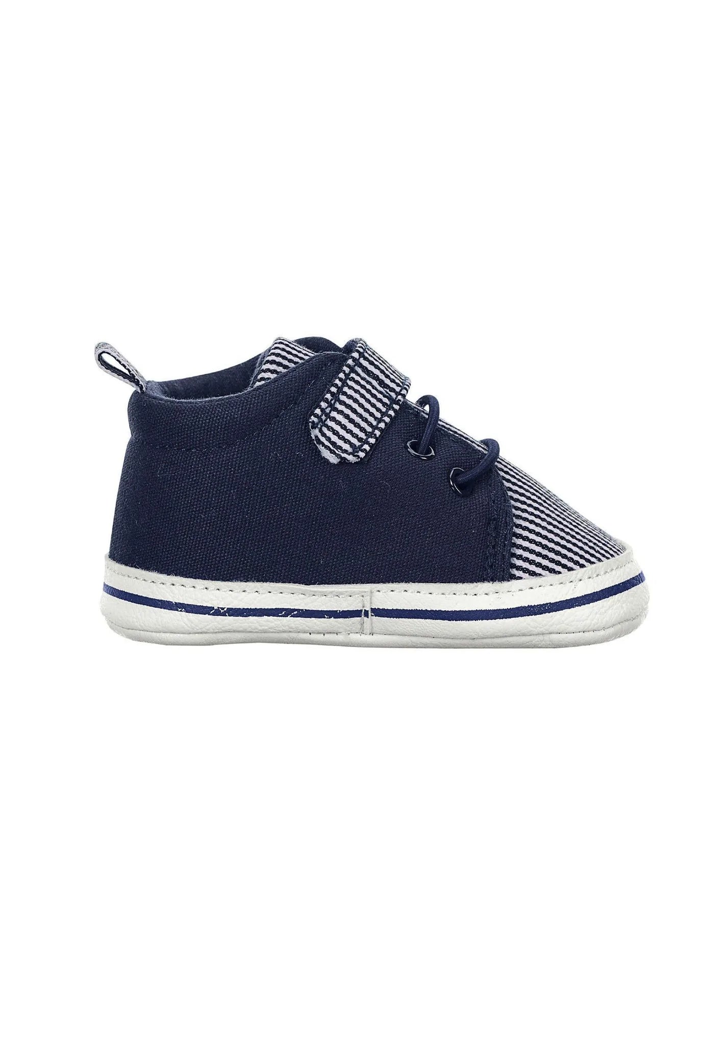 Babyschuh Marine aus Materialmix mit Stickerei Wal