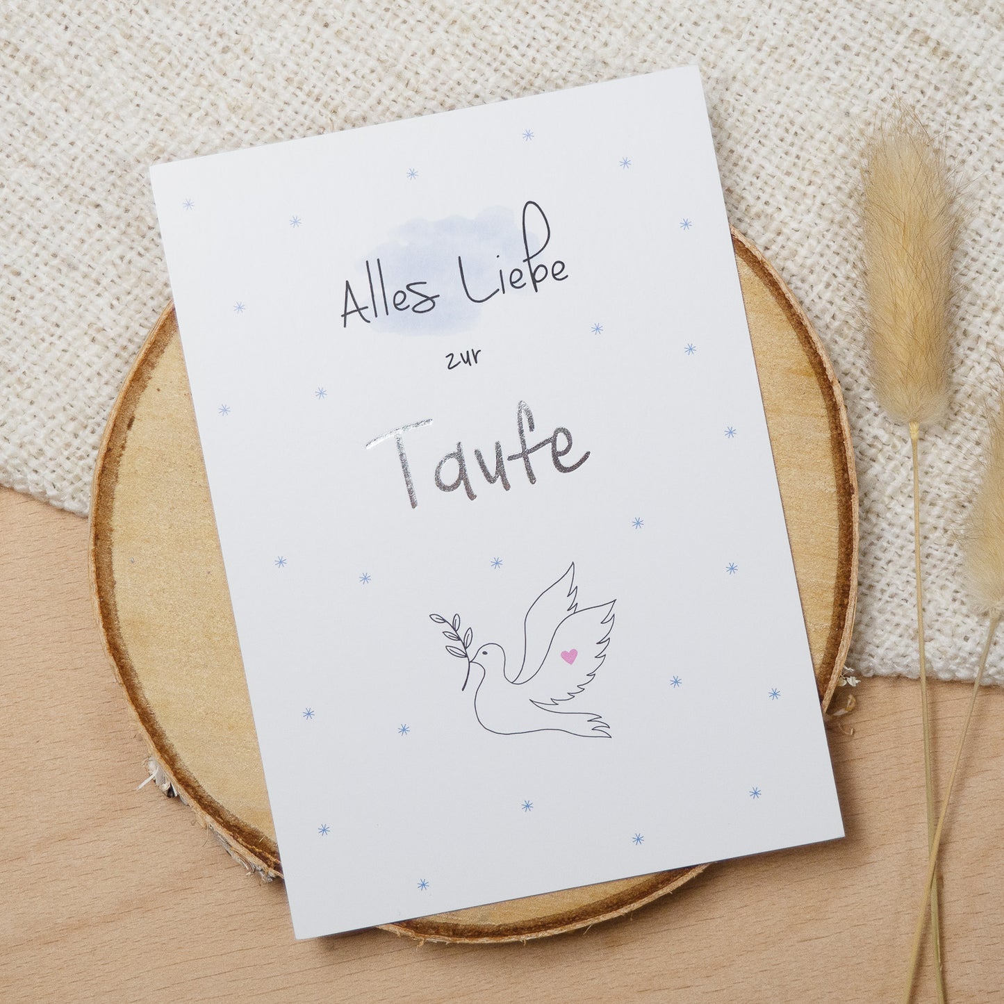 Postkarte Silber "Alles Liebe zur Taufe"